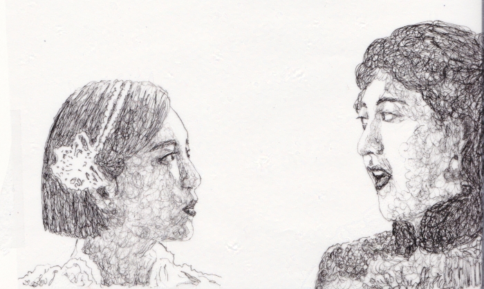 two women talking